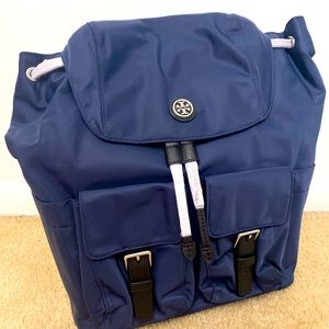 Tory Burch Women's Virginia Black Nylon Flap Backpack